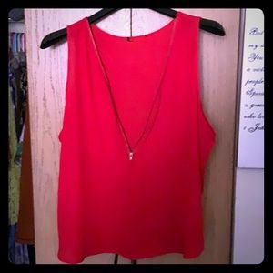 Red zippered sheer top